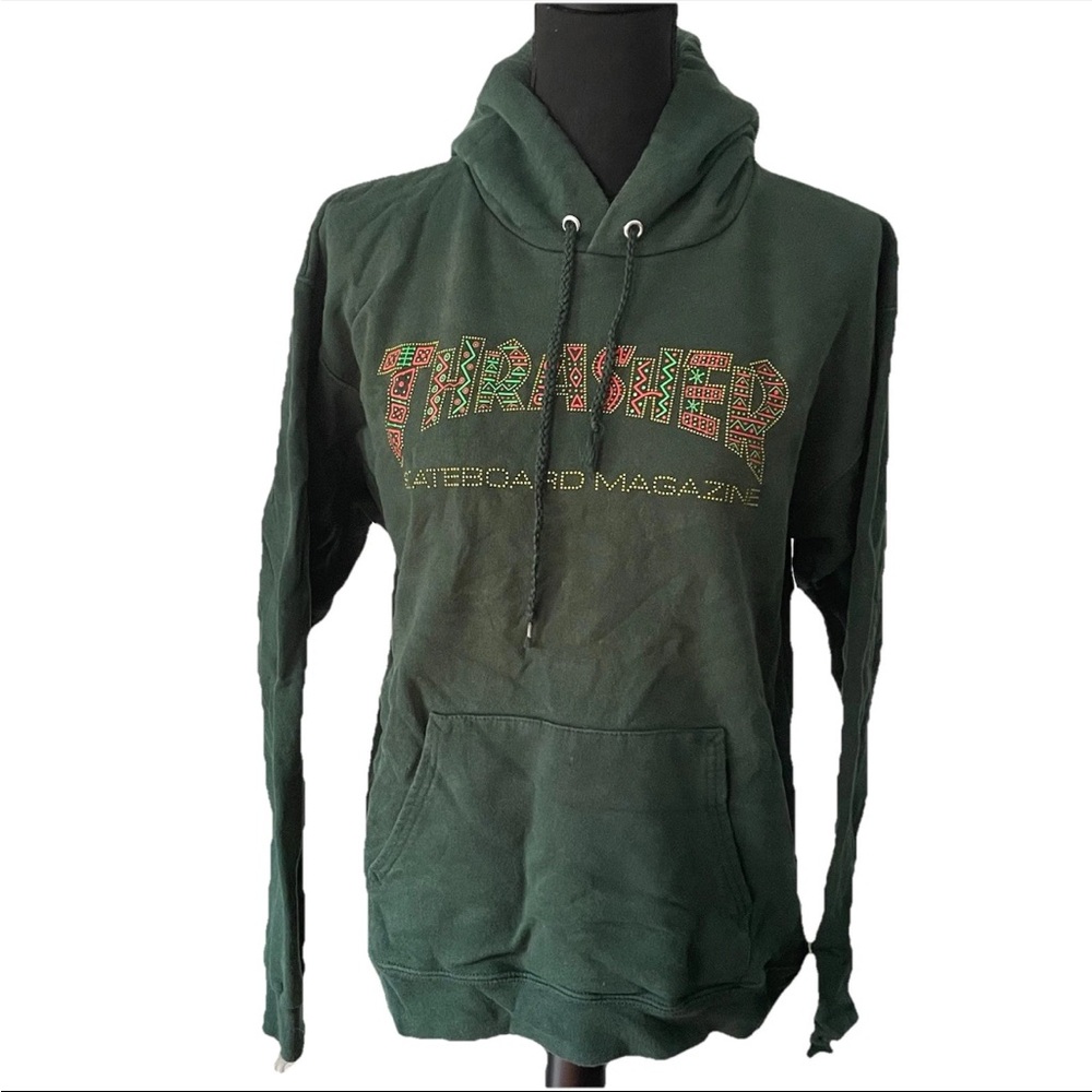 THRASHER Unisex Size Small DARK GREEN Aztec Hoodie Pullover Skateboard Magazine